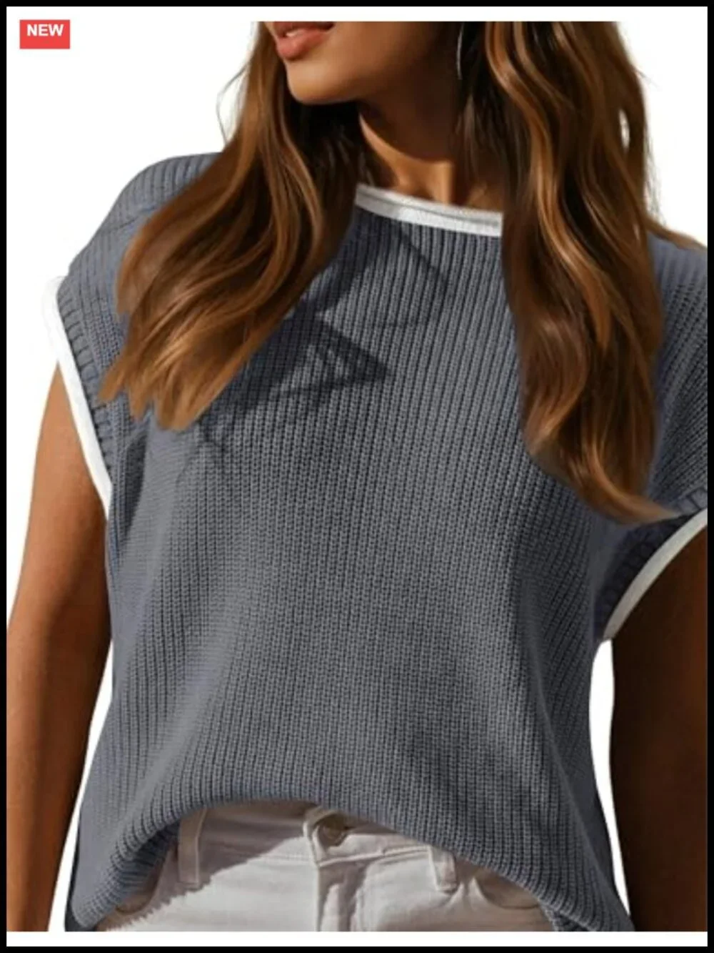 Women's Knit Sweater Vest Pullover Cap Sleeve Loose Fit Spring Summer